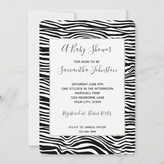 Zwart-wit Zebra Print Baby shower Kaart (Voorkant)