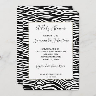Zwart-wit Zebra Print Baby shower Kaart