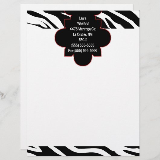 Zwart-wit zebra print briefhoofd briefpapier (Voorkant / Achterkant)