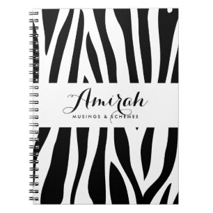 Zwart-wit zebra print gepersonaliseerd Notitieboek