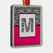 Zwart-wit #Zebra Print Monogram | Hot Pink Metalen Ornament (Rechts)