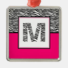 Zwart-wit #Zebra Print Monogram | Hot Pink Metalen Ornament