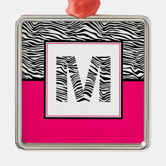 Zwart-wit #Zebra Print Monogram | Hot Pink Metalen Ornament (Voorkant)
