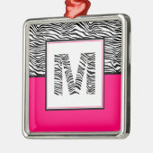 Zwart-wit #Zebra Print Monogram | Hot Pink Metalen Ornament (Links)