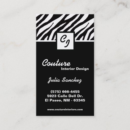 Zwart Wit Zebra Print Personaliseer Visitekaartje (Voorkant)
