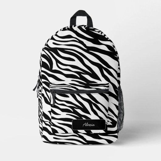 Zwart & Wit Zebra Print Preppy Aangepaste naam Bedrukte Rugzak (Voorkant)