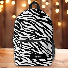 Zwart & Wit Zebra Print Preppy Aangepaste naam Bedrukte Rugzak