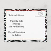 Zwart wit zebra print, rood juweel Save the Date Aankondigingskaart (Achterkant)