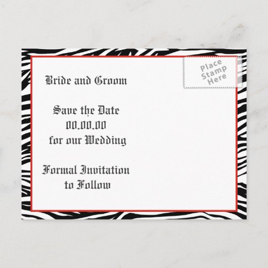 Zwart wit zebra print, rood juweel Save the Date Aankondigingskaart (Achterkant)