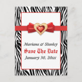 Zwart wit zebra print, rood juweel Save the Date Aankondigingskaart (Voorkant)