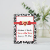 Zwart wit zebra print, rood juweel Save the Date Aankondigingskaart (Staand voorkant)
