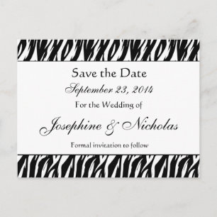 Zwart-wit Zebra Print Save The Date Briefkaart