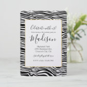 Zwart-wit zebra print verjaardag kaart (Staand voorkant)