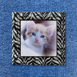 Zwart-wit zebra rand foto vierkante button 5,1 cm
