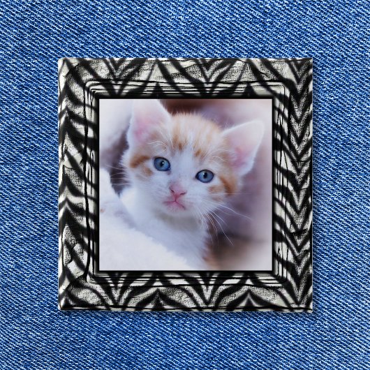 Zwart-wit zebra rand foto vierkante button 5,1 cm