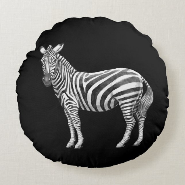Zwart-wit Zebra Rond Kussen (Voorkant)