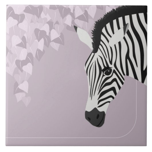 Zwart Wit Zebra Roze Ivy Tegeltje (Voorkant)
