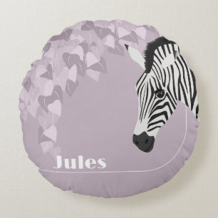 Zwart Wit Zebra Roze Paarse Ivy Naam toevoegen Rond Kussen