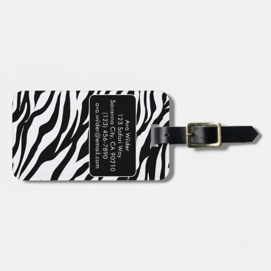 Zwart-wit Zebra Safari Patroon Print Bagagelabel (Voorkant horizontaal)