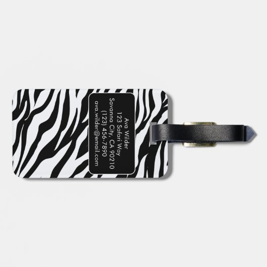 Zwart-wit Zebra Safari Patroon Print Bagagelabel (Achterkant horizontaal)