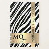 Zwart Wit Zebra Skin Gold Monogram Initialen Naam Planner (Voorkant)