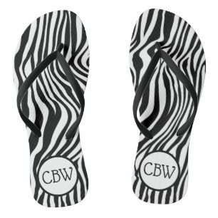 Zwart-wit zebra streep dierprint monogram teenslippers