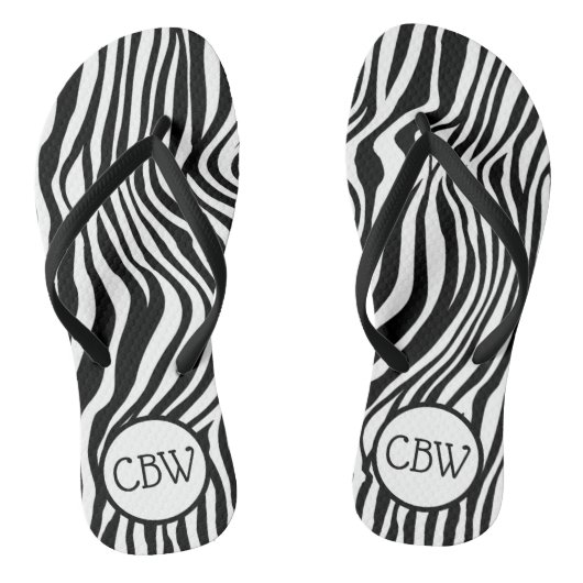 Zwart-wit zebra streep dierprint monogram teenslippers (Voetbed)