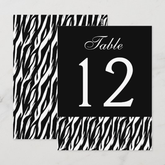 Zwart Wit Zebra Tafelnummer Deel van Set van 12 (Voorkant / Achterkant)