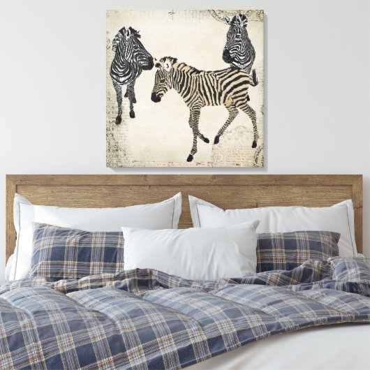  Zwart & Wit Zebra Trio Canvas Afdruk (Insitu (Slaapkamer))