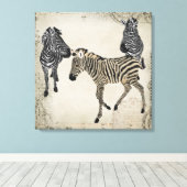 Zwart & Wit Zebra Trio Canvas Afdruk (Insitu (Houten vloer))