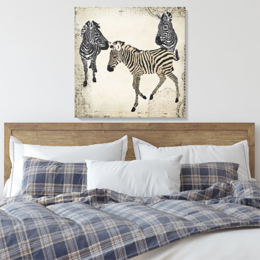  Zwart & Wit Zebra Trio Canvas Afdruk (Insitu (Slaapkamer))