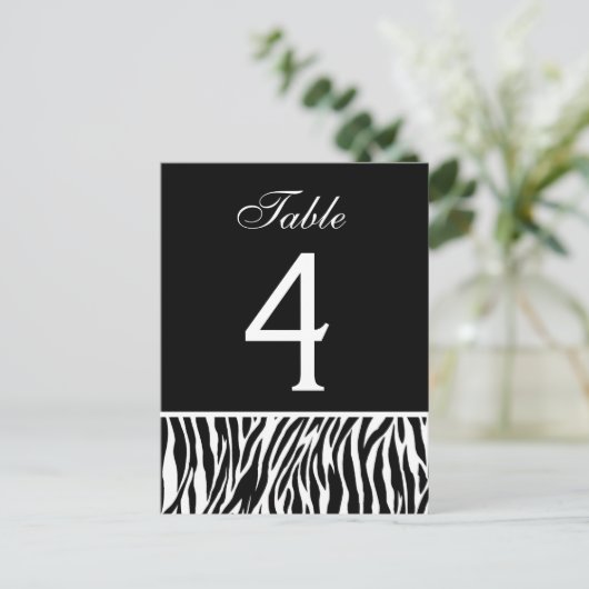 Zwart-wit Zebra Trouwtafel Nummer Kaart (Staand voorkant)