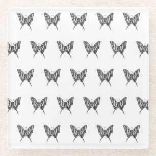 Zwart-Wit Zebra Vlinder Inkt Tekening Patroon Glazen Onderzetter