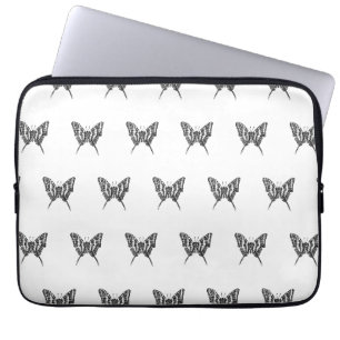Zwart-Wit Zebra Vlinder Inkt Tekening Patroon Laptop Sleeve