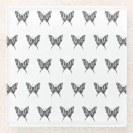 Zwart & Wit Zebra Vlinderinkt Tekenpatroon Glazen Onderzetter