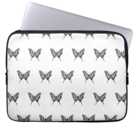 Zwart & Wit Zebra Vlinderinkt Tekenpatroon Laptop Sleeve