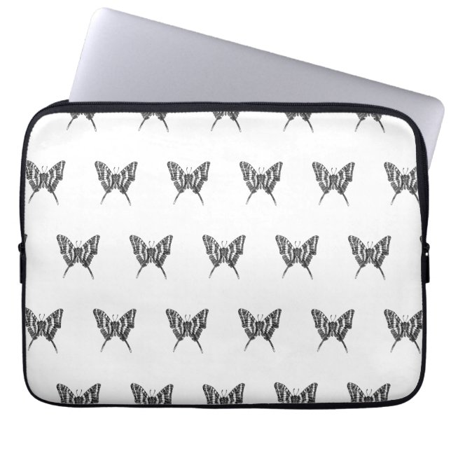 Zwart & Wit Zebra Vlinderinkt Tekenpatroon Laptop Sleeve (Voorkant)