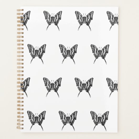 Zwart & Wit Zebra Vlinderinkt Tekenpatroon Planner (Voorkant)