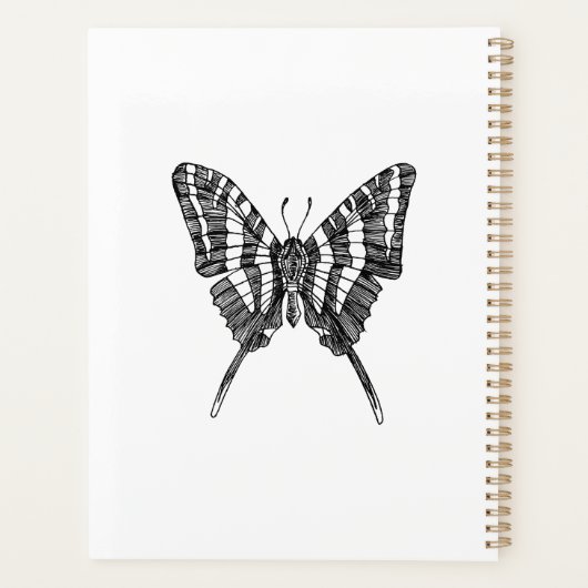 Zwart & Wit Zebra Vlinderinkt Tekenpatroon Planner (Achterkant)