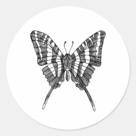 Zwart & Wit Zebra Vlinderinkt Tekenpatroon Ronde Sticker