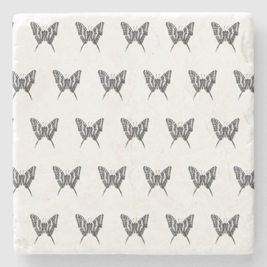 Zwart & Wit Zebra Vlinderinkt Tekenpatroon Stenen Onderzetter (Voorkant)