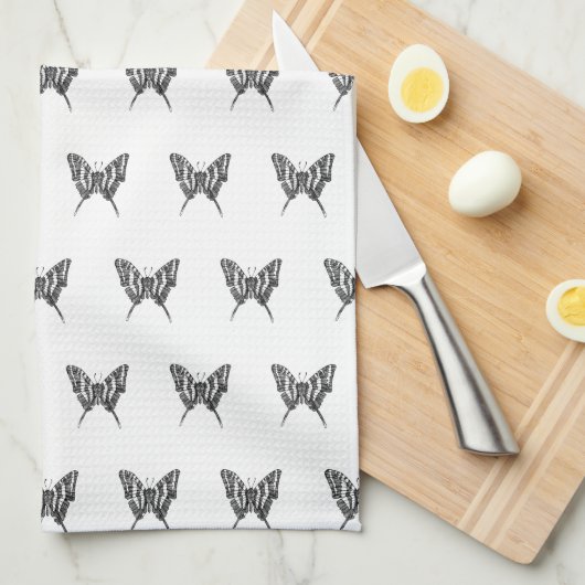 Zwart & Wit Zebra Vlinderinkt Tekenpatroon Theedoek (Quarter Fold)