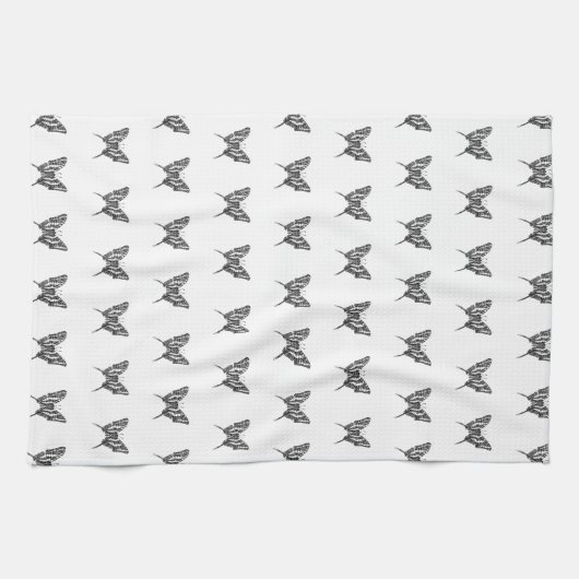 Zwart & Wit Zebra Vlinderinkt Tekenpatroon Theedoek (Horizontaal)