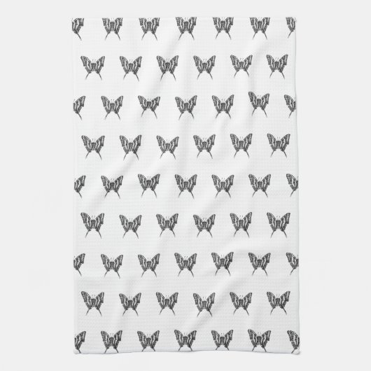 Zwart & Wit Zebra Vlinderinkt Tekenpatroon Theedoek (Verticaal)