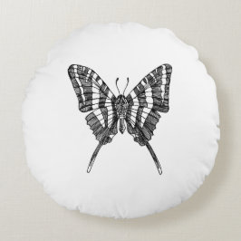 Zwart-wit Zebra vlinderinkttekening Rond Kussen