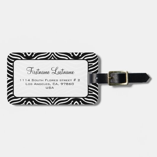 Zwart-wit zebrapatroon Gepersonaliseerd Bagagelabel (Voorkant horizontaal)
