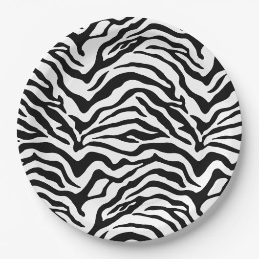 Zwart-wit zebrapatroon gestreept papieren bordje (Voorkant)