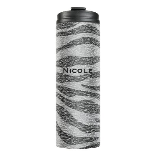 Zwart-wit zebraprint glamorously chic thermosbeker (Voorkant)