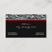 Zwart wit zebraprint met rode strik en juweel visitekaartje (Achterkant)