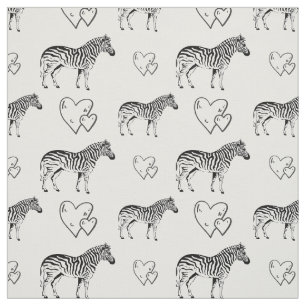 Zwart-wit zebras en harten katoenen stof